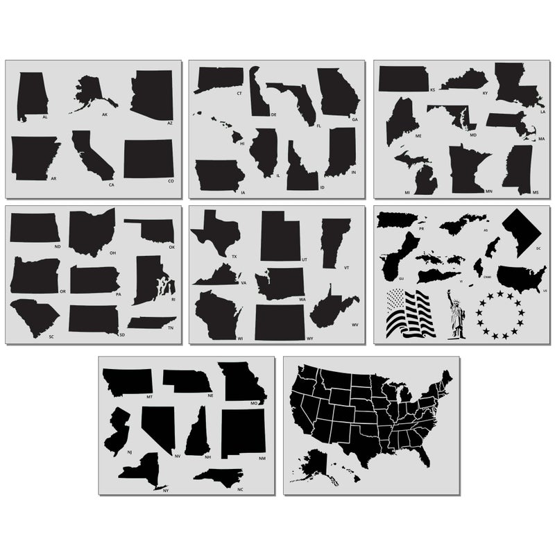 Stencil Stop USA 50 States Stencil Set â€“ 4 Inches, Reusable, Labeled State Stencils for Painting on Wood, Walls, Fabric, and DIY Crafts â€“ Great for Geography, Education, Scrapbooking, and Home Decor - Image 1